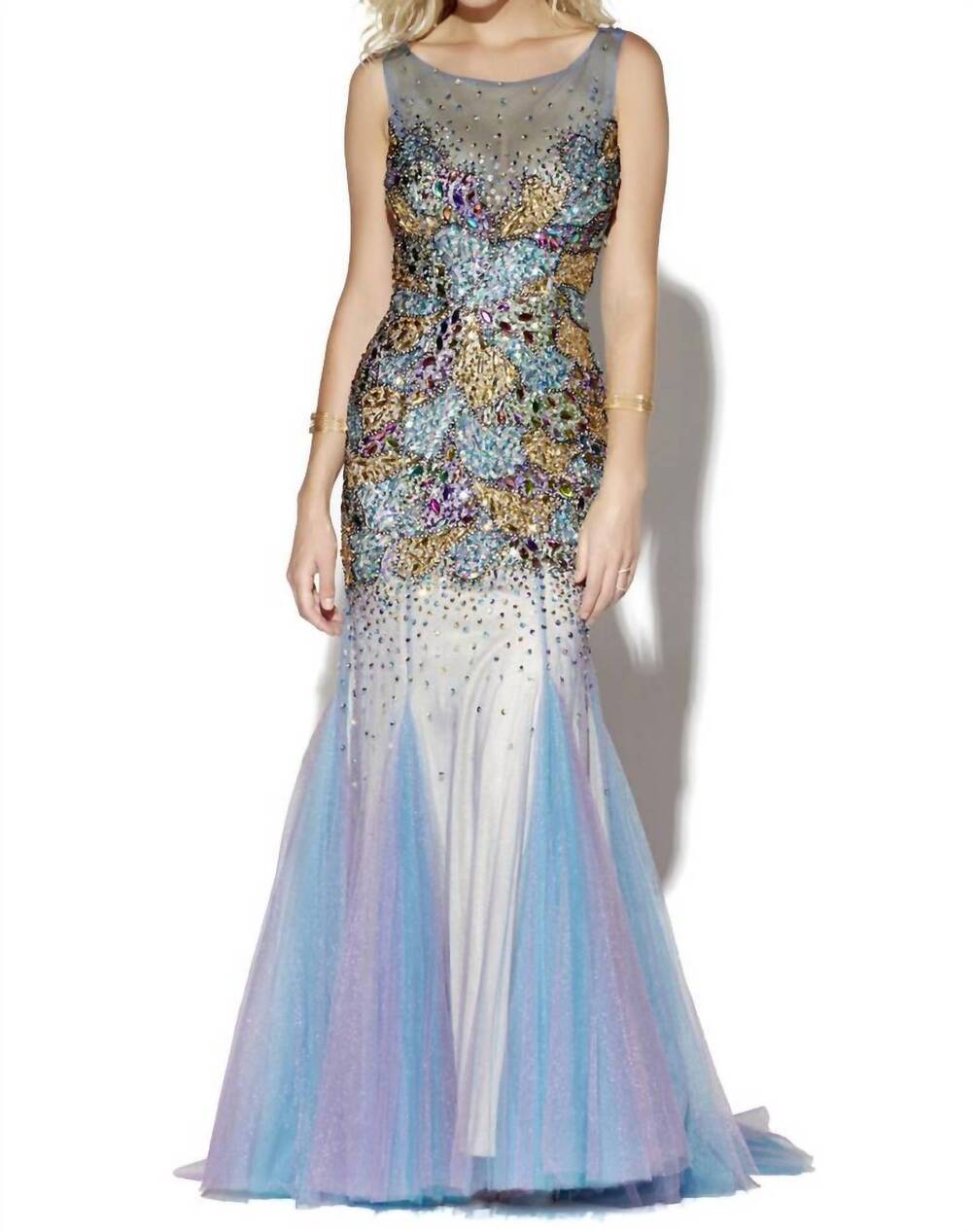 NEW JOSH & JAZZ glitter tulle open back prom dress in multi